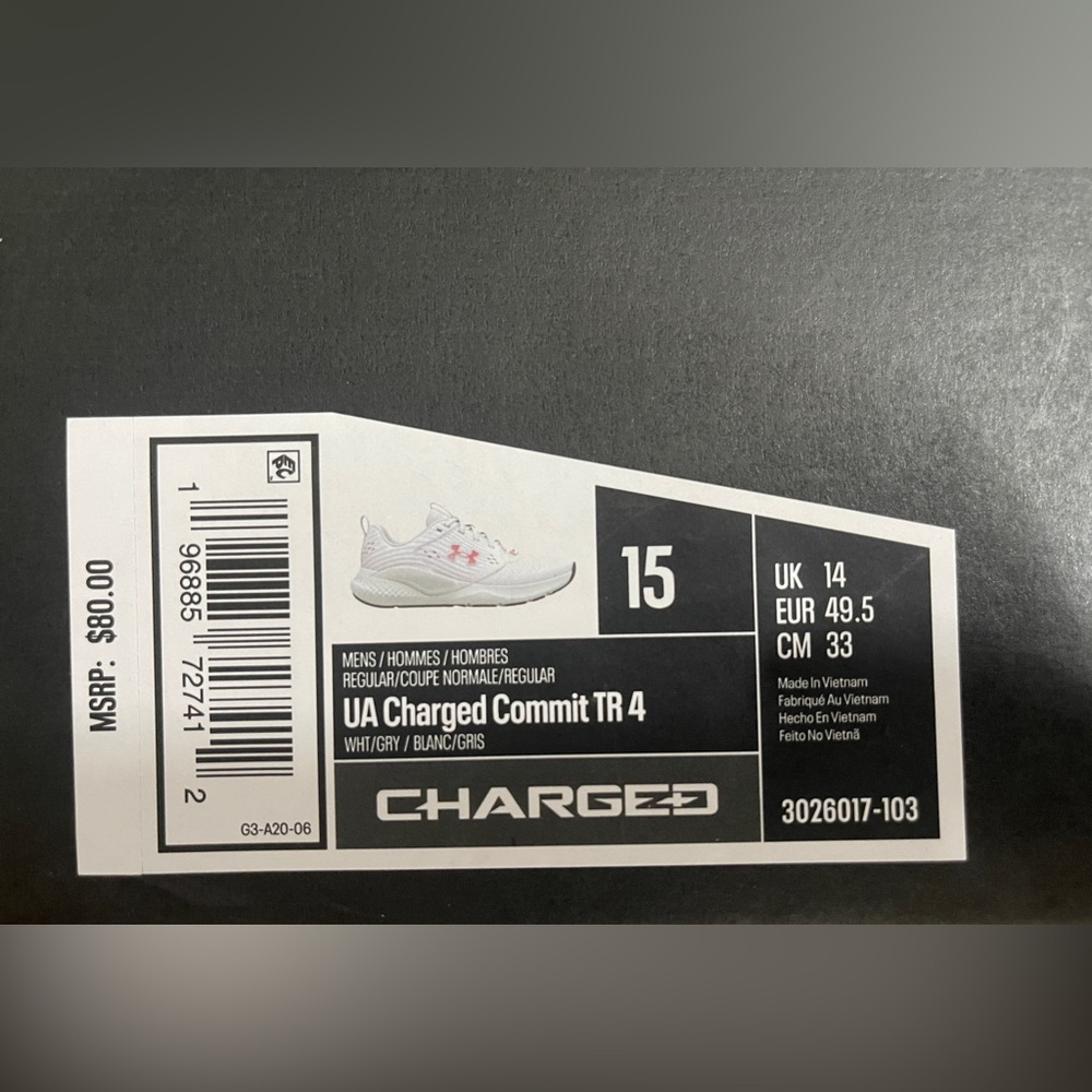 Under Armour Men’s Charged Commit Trainer 4 Sneaker White/Gray/Red Size 14 - Picture 12 of 12